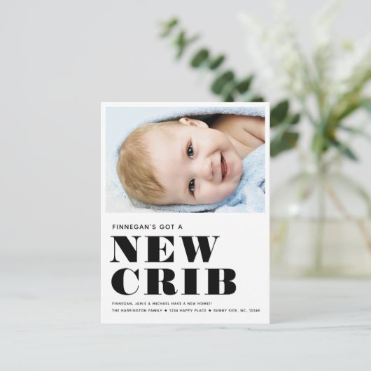 NIEUW WIEG Eenvoudige Baby Moderne minimale verpla Aankondigingskaart (Staand voorkant)