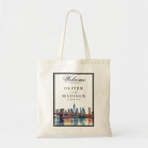 Nieuw York Aquarel Skyline Trouw Welkom Tote Bag
