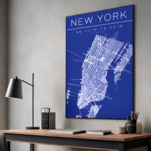 Nieuw-York Blueprint Kaart Poster Coördinaten Muur