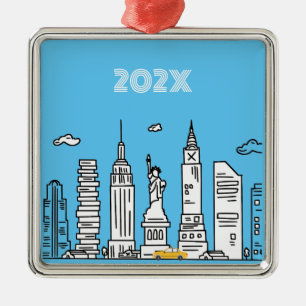 Nieuw York City Silhouette & Cab Aangepast Jaar Or Metalen Ornament