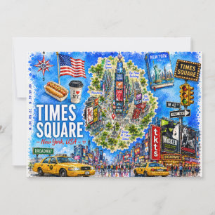 Nieuw-York USA geïllustreerde kaart Times Square a