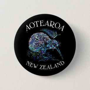 NIEUW ZEALAND KIWI PAUA 6 CM ROND BADGE RONDE BUTTON 5,7 CM