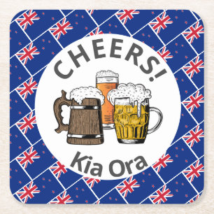 NIEUW-ZEELAND Cheers Kia Ora Beer Vierkante Kartonnen Onderzetter