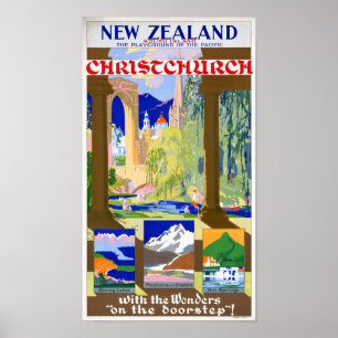 Nieuw-Zeeland ChristChurch Vintage Poster teruggez