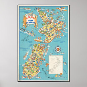  Nieuw-Zeeland Fun Map South Island Poster