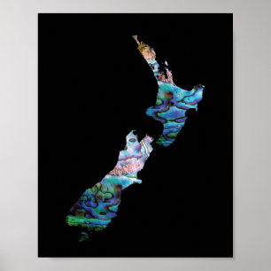 NIEUW-ZEELAND KAART PAUA POSTER