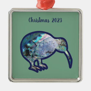 NIEUW-ZEELAND KIWI VOGEL PAUA KLEUR KERSTMIS CUSTO METALEN ORNAMENT