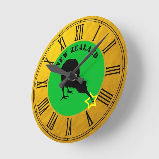 Nieuw-Zeeland & Kiwi vogel ster / Goud ontwerp Ronde Klok (Hoek)