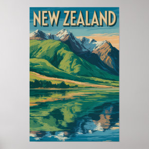 Nieuw-Zeeland Landschapsillustratie Reis Kunst Poster