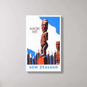 Nieuw-Zeeland Maori Art Vintage Poster hersteld Canvas Afdruk
