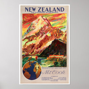 Nieuw-Zeeland Mt. Cook Vintage Travel Poster