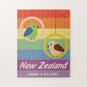 Nieuw-Zeeland vintage regenboog reisposter Legpuzzel