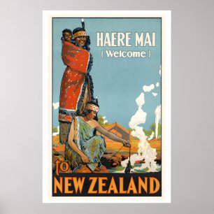 Nieuw-Zeeland Vintage Reisposter - Ingelijst Poster