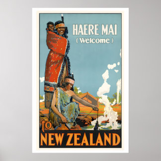 Nieuw-Zeeland Vintage Reisposter - Ingelijst Poster