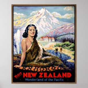 Nieuw-Zeeland Vintage Travel Poster teruggezet