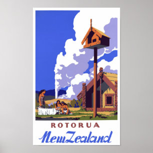 Nieuw-Zeeland Vintage Travel Poster teruggezet