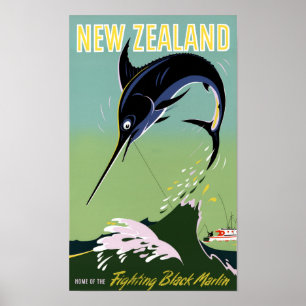 Nieuw-Zeeland Vintage Travel Poster teruggezet