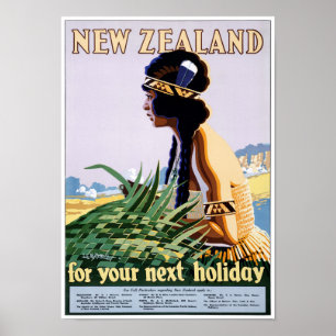 Nieuw-Zeeland Vintage Travel Poster teruggezet