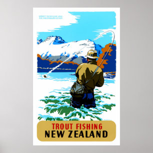 Nieuw-Zeeland Vintage Travel Poster teruggezet