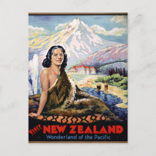 Nieuw-Zeeland Vintage Travel Poster teruggezet Briefkaart