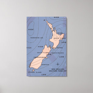 Nieuw-Zeeland vintage weerkaart Canvas Afdruk
