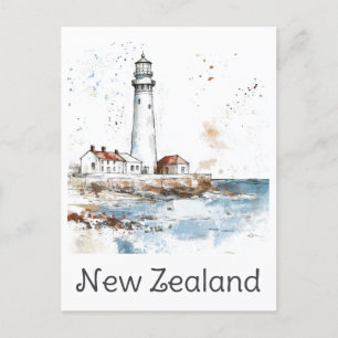 Nieuw-Zeeland Vuurtoren Waterverf Travel Briefkaart