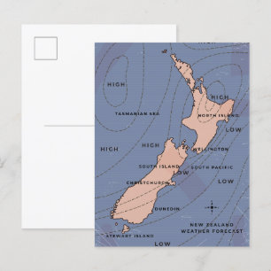Nieuw-Zeeland  weerkaart Uitnodiging Briefkaart