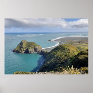 Nieuw-Zeeland Whatipu Seascape Uitzicht Omanawanui Poster