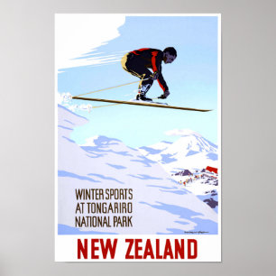 Nieuw-Zeeland Wintersport Vintage Travel Poster