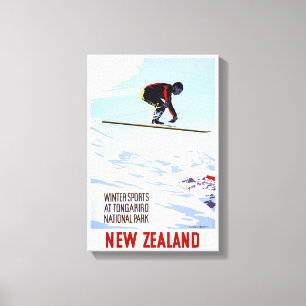 Nieuw-Zeeland Wintersport Vintage Travel Poster Canvas Afdruk