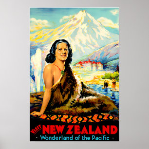 Nieuw-Zeelandse Reisposter met Maori-kunst Poster