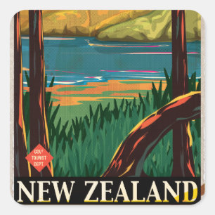 Nieuw-Zeelandse vintage-reisposter Vierkante Sticker