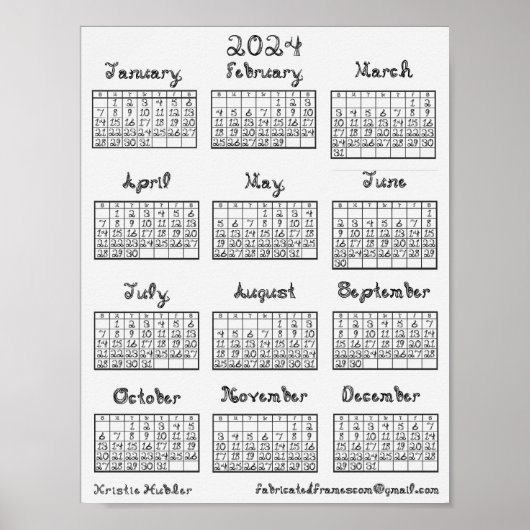 Nieuwe 2024 Calendar Fabric Font Printable of Poster (Voorkant)