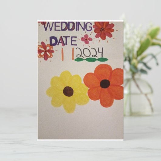 NIEUWE AANKOMST BLOEMEN UPDATE BRUILOFT DATUM 2024 KAART (Staand voorkant)