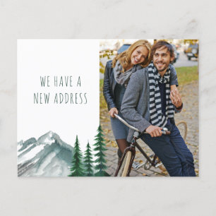 Nieuwe Adres Mountain Forest Pine Photo Moving Feestdagenkaart