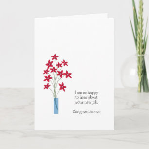 Nieuwe baan Gefeliciteerd Kaarten, leuke rode bloe Kaart