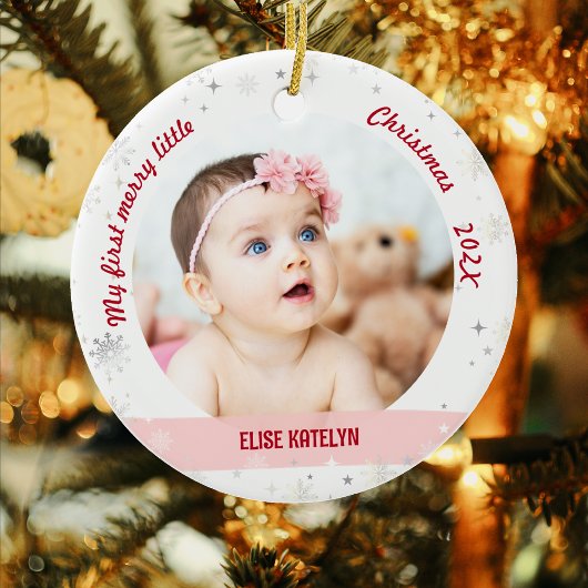 Nieuwe baby 2 Foto's Mijn eerste prettige kerstfee Keramisch Ornament