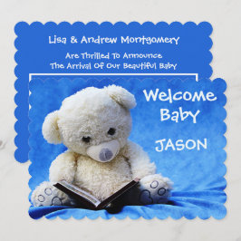 Nieuwe baby aankondiging Kaart, blauw, Schattigee 