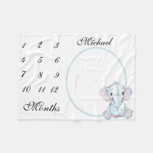 Nieuwe Baby Baby Milestone Blue Elephant Foto Fleece Deken