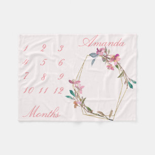 Nieuwe Baby Baby Milestone Cherry Blossom Gold Geo Fleece Deken