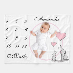 Nieuwe Baby Baby Milestone Roze olifant Roze foto Fleece Deken