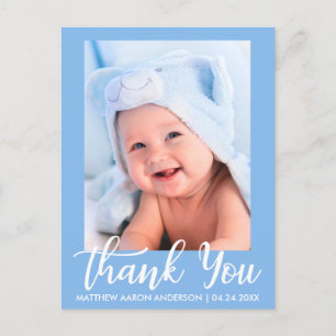 Nieuwe baby bedankt blauw aankondigingskaart