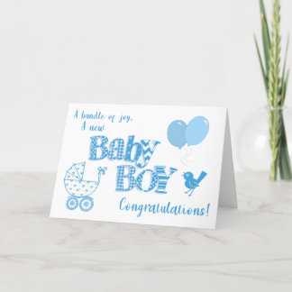 Nieuwe Baby Boy Gefeliciteerd Vogelkaart ballonnen Feestdagen Kaart
