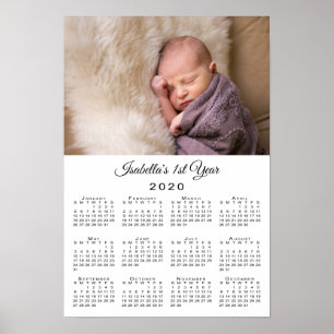 Nieuwe baby, eerste jaar Foto en naam 2020-agenda Poster