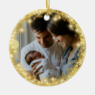 Nieuwe Baby First Kerstmis Glitter Gold Circle Keramisch Ornament