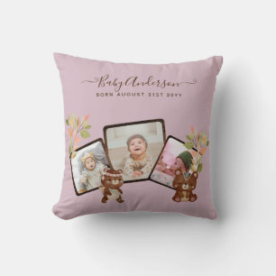 Nieuwe baby FOTO Cadeau - Mooie bosdieren ROZE Kussen
