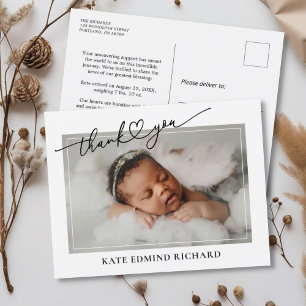 Nieuwe Baby Foto Hart Script Geboorteaankondiging Briefkaart