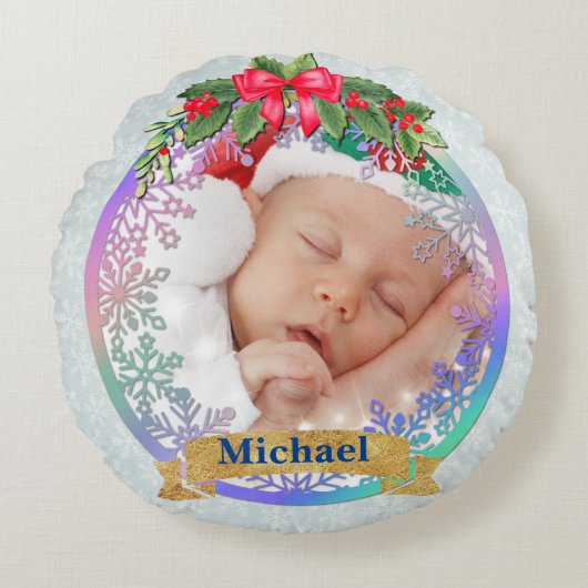 Nieuwe baby geboorte statistieken Kerstmis, geboor Rond Kussen (Voorkant)