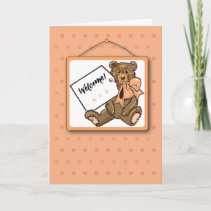 Nieuwe baby Gefeliciteerd Teddy Bear Oranje Brown Kaart