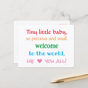 Nieuwe baby gefeliciteerd, unisex, rijm, kleurrijk briefkaart